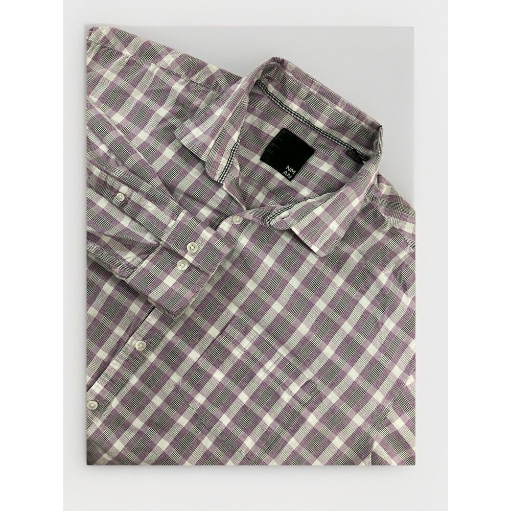 Nicole Miller Shirt Mens XXL Purple Plaid Button Up Long Sleeve Preppy
